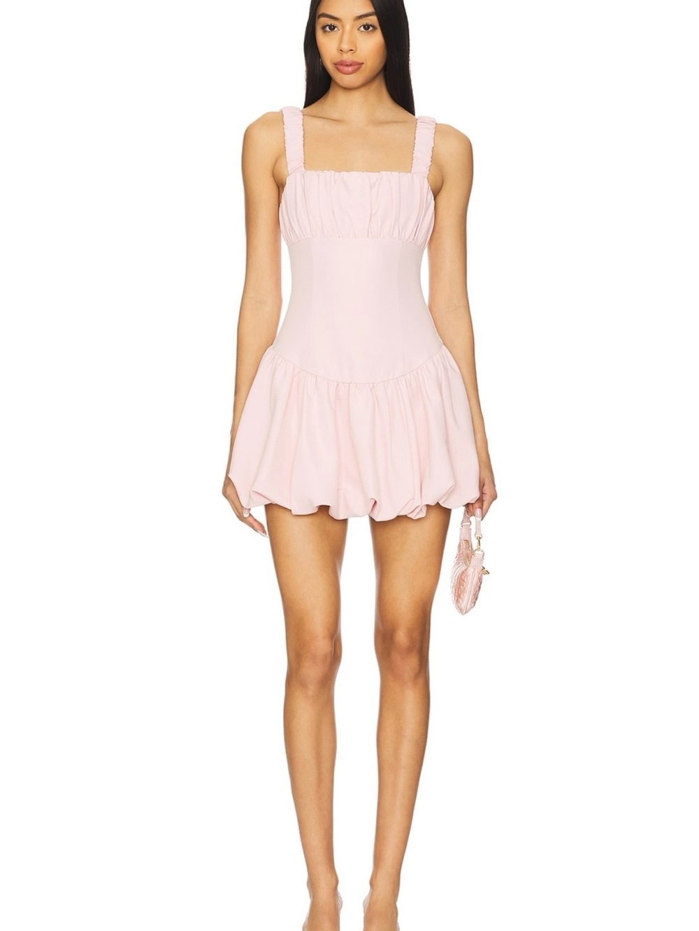 Blush Pink Ruched Mini Dress with Straps